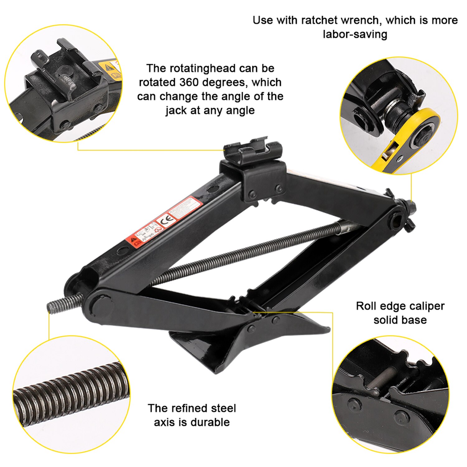 Lifting Jacks Manual Steel Scissor Jack with 360 Degrees Rotatinghead 1.5T Auto Mini Machinisms Lift Jack Car Repairing Tools