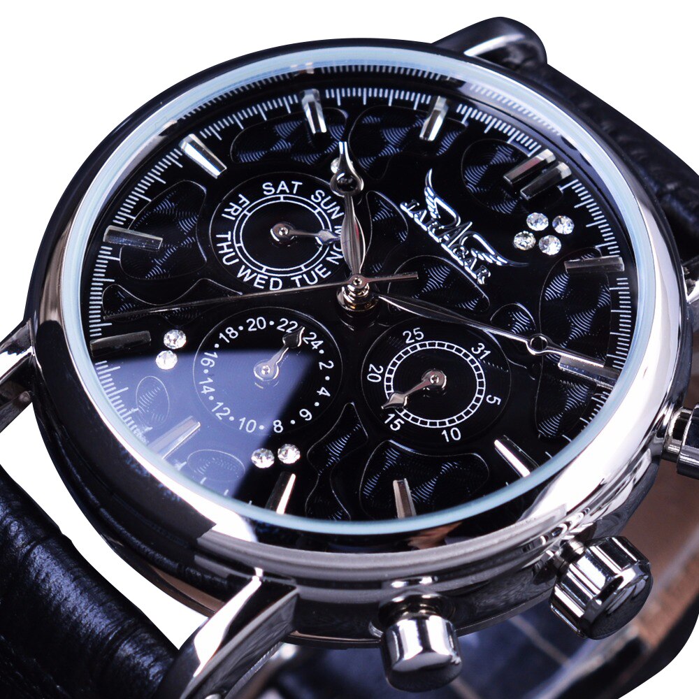 Jaragar Blauw Glas Zwart Zilver Automatische Horloge Roestvrij Staal Datum Klok Lichtgevende Mannen Zakelijke Mechanische Horloge: GMT939-6Small