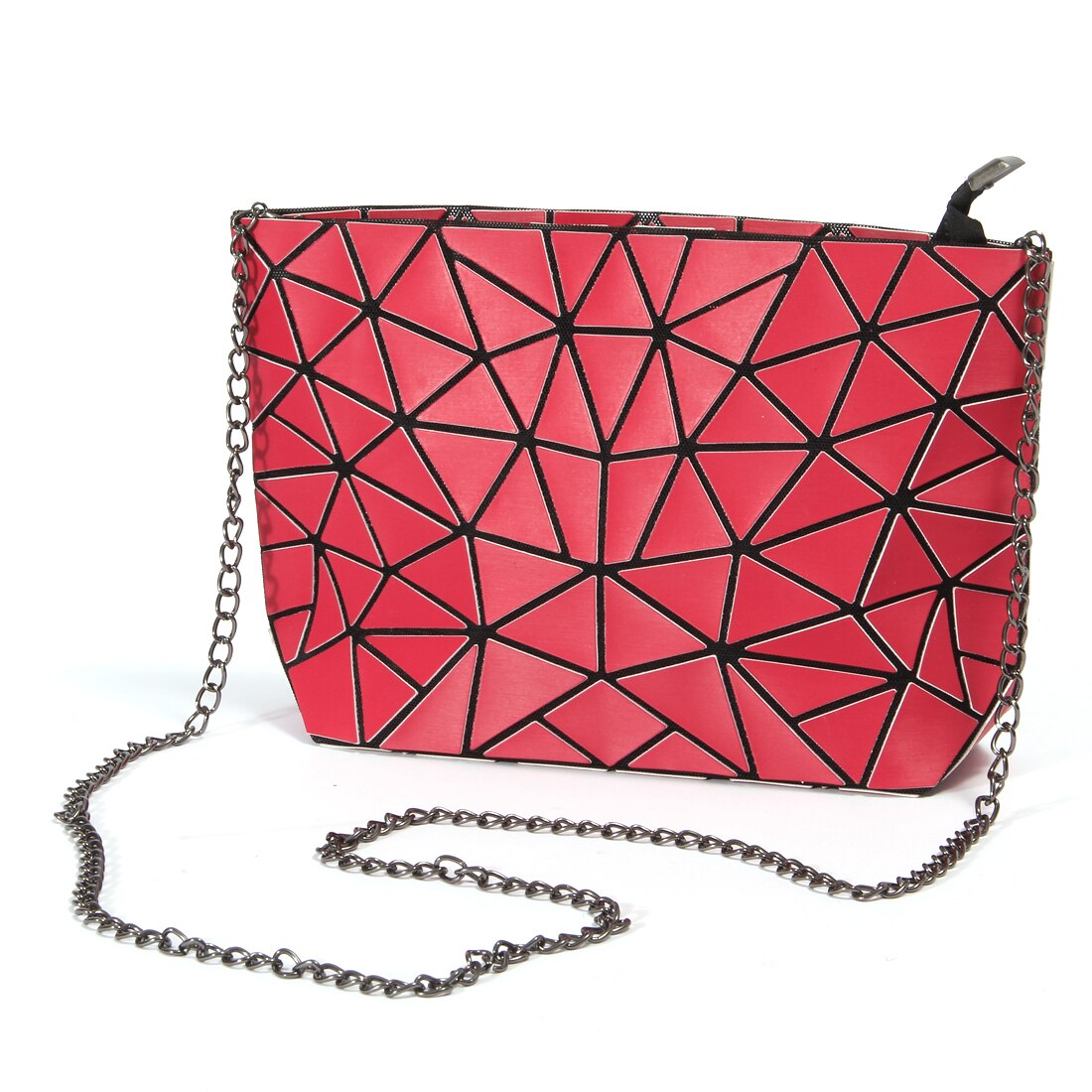 Crocrogo Frauen Mädchen Geldbörse Leucht Geometrische Schulter Taschen Multi Reflektierende Umhängetaschen BlingBling mit Ketten: 3117 Red