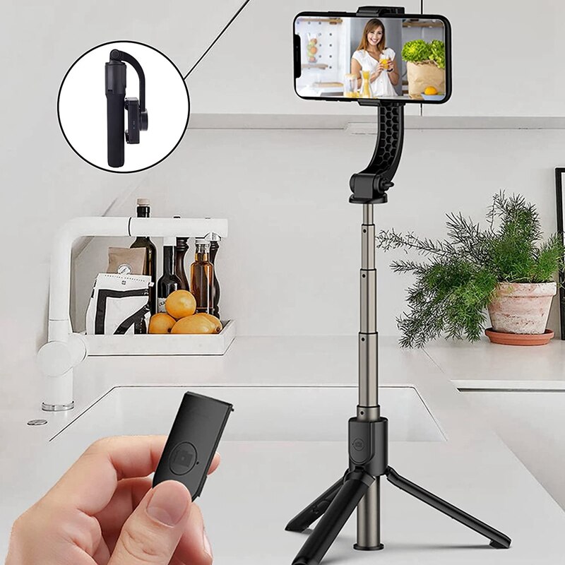 Rotating and Tilt Tripod Extendable Gimbal Stabilizer with Remote Control-Black