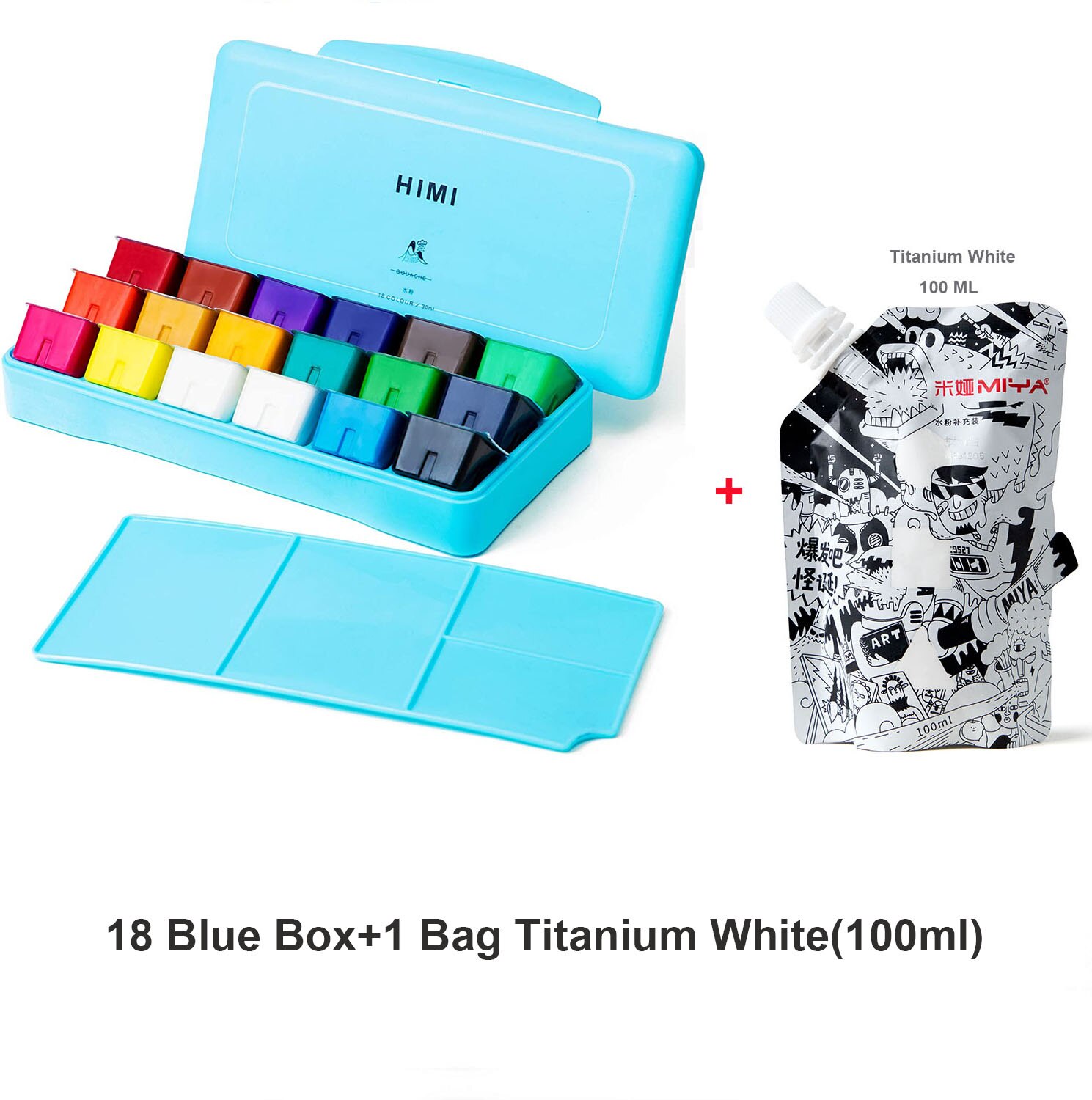 HIMI MIYA Gouache Paint Set 18/24 Colors 30ml Unique Jelly Cup Portable Case with Palette and 3 Paint Brushes For Artist: 18 Blue Set