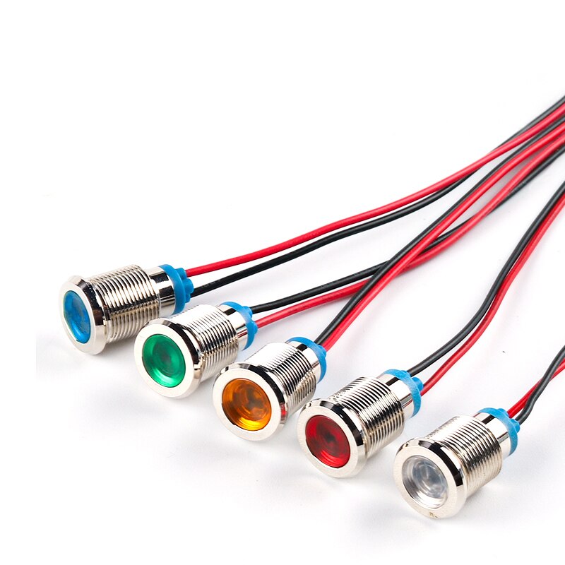 22mm LED Metal Indicator light waterproof Warning Light Signal lamp with wire 3V 6V 12V 24V 110V 220V Red/Yellow/Blue/ Green/Wh