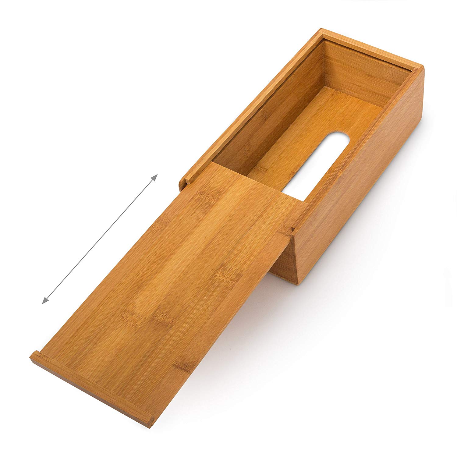 Bambulåda 7.5 x 24 x 12 cm kan användas för pappersnäsdukar, som pappershandduksdispenser med avtagbar botten som kosmetika