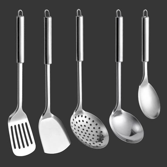 Kitchen Cooking Utensil Set Stainless Steel Cookware Colander Spoon Spatula Shovel Kitchen Tools: set of 5