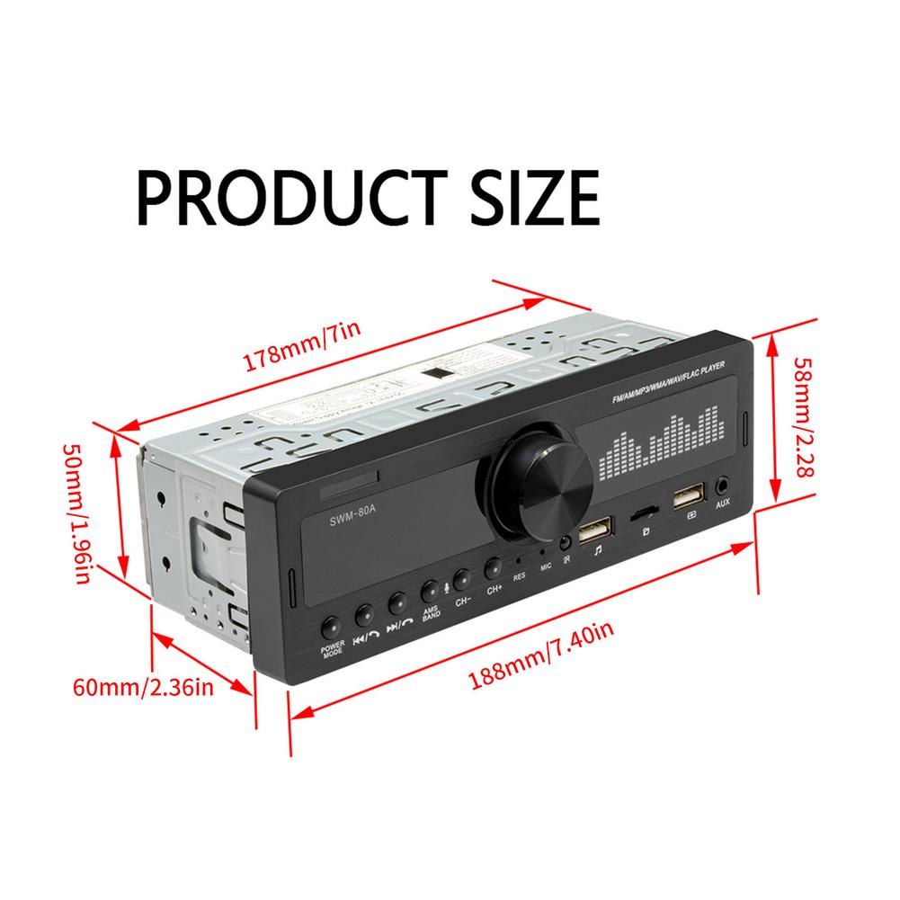 Universal 1Din Bluetooth Car Stereo MP3 Player FM AM Car Radio Hands-free Calls MP3 Player Dual USB Charging