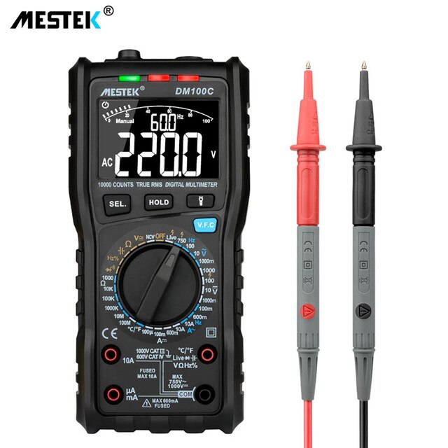 MESTEK DM100 Digital Multimeter High Speed Smart Double Core T-rms NCV Temperature multimetro Anti-burn Fuse Alarm multimeters: DM100C