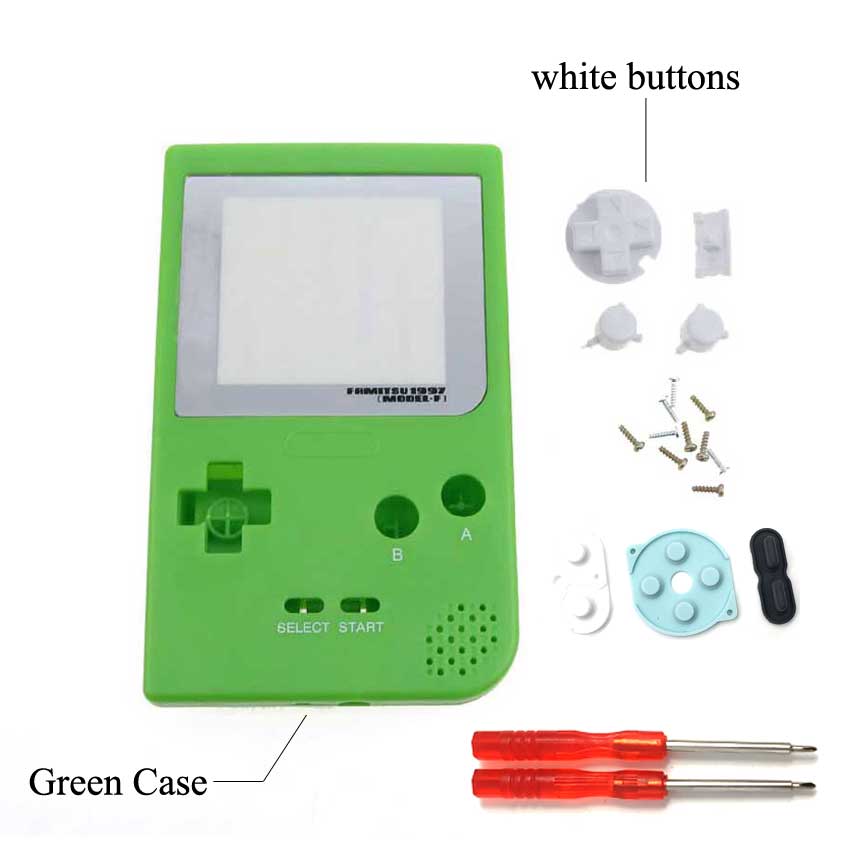 1PCS di Plastica Pieno di Caso Della Copertura Dell'alloggiamento per Gameboy Pocket Console di Gioco per GBP Borsette Caso W/Bottoni Kit pad in gomma A Vite Driver: E Green