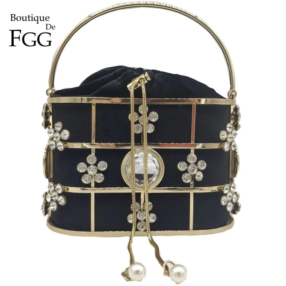 Boutique De Fgg Bling Lovertjes Vrouwen Metalen Emmer Clutch Handtassen Chain Schouder Crossbody Tassen Party Cocktail Avond Purse Bag: MIL1293-BLK