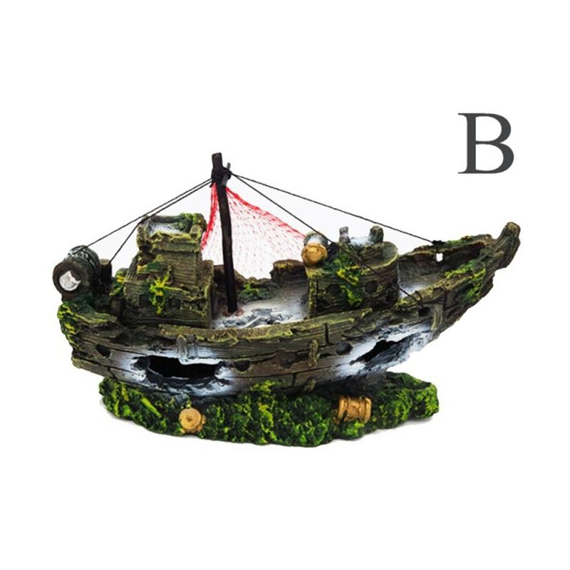Decoración Para tanque de peces, barco pirata, decoración de barco de resina, decoraciones de acuario, accesorios: B