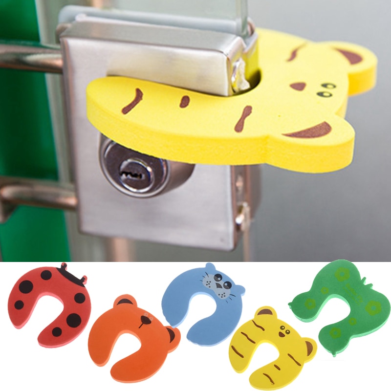 5pcs Door Stopper Cartoon Animal Baby Security Card Protection Tools Baby Safety Gate Products for Newborn Care Color Random