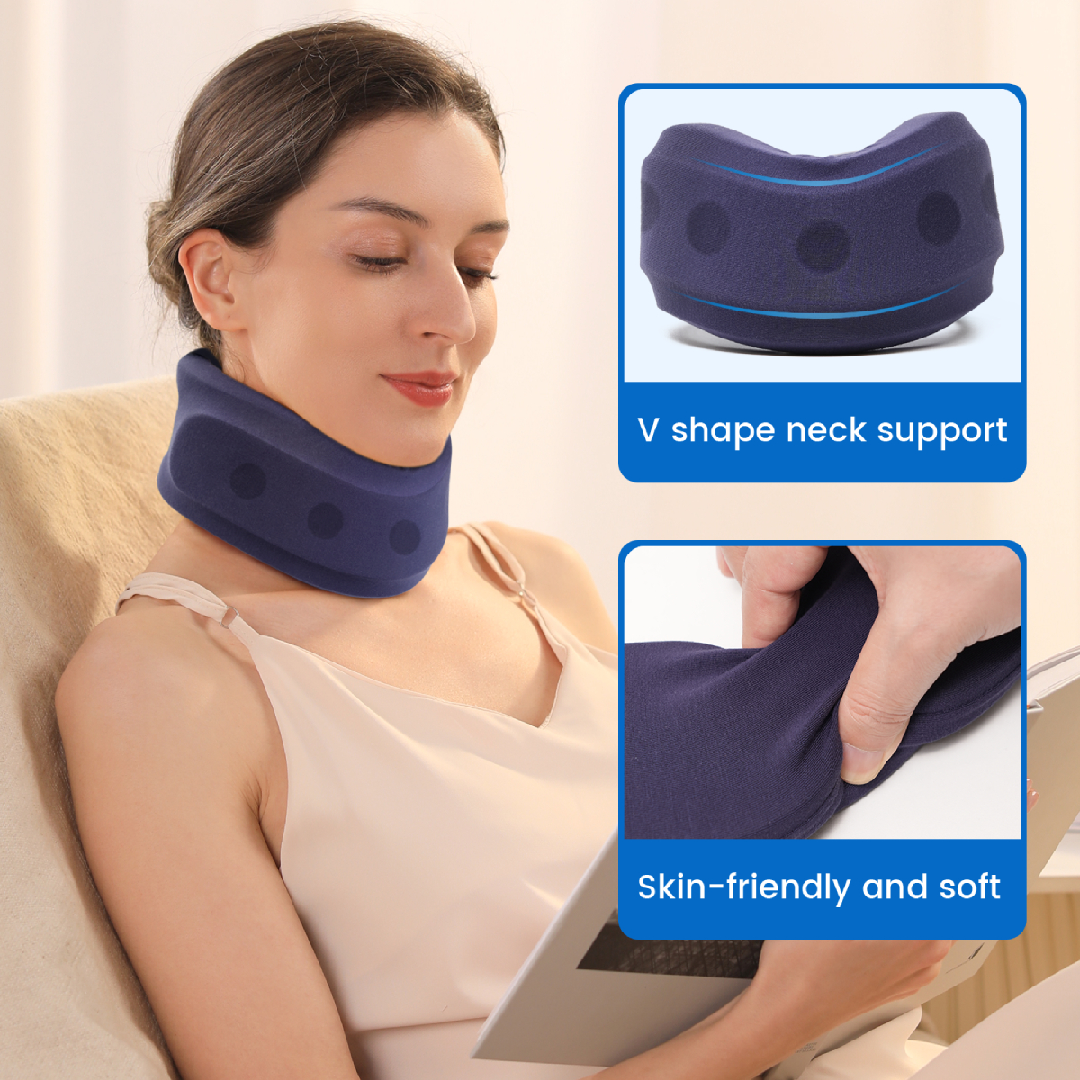 VELPEAU Neck Brace Support Foam for Neck Pain and Spine Pressure Adjustable Cervical Collar for Snoozing and Sleep Apnea