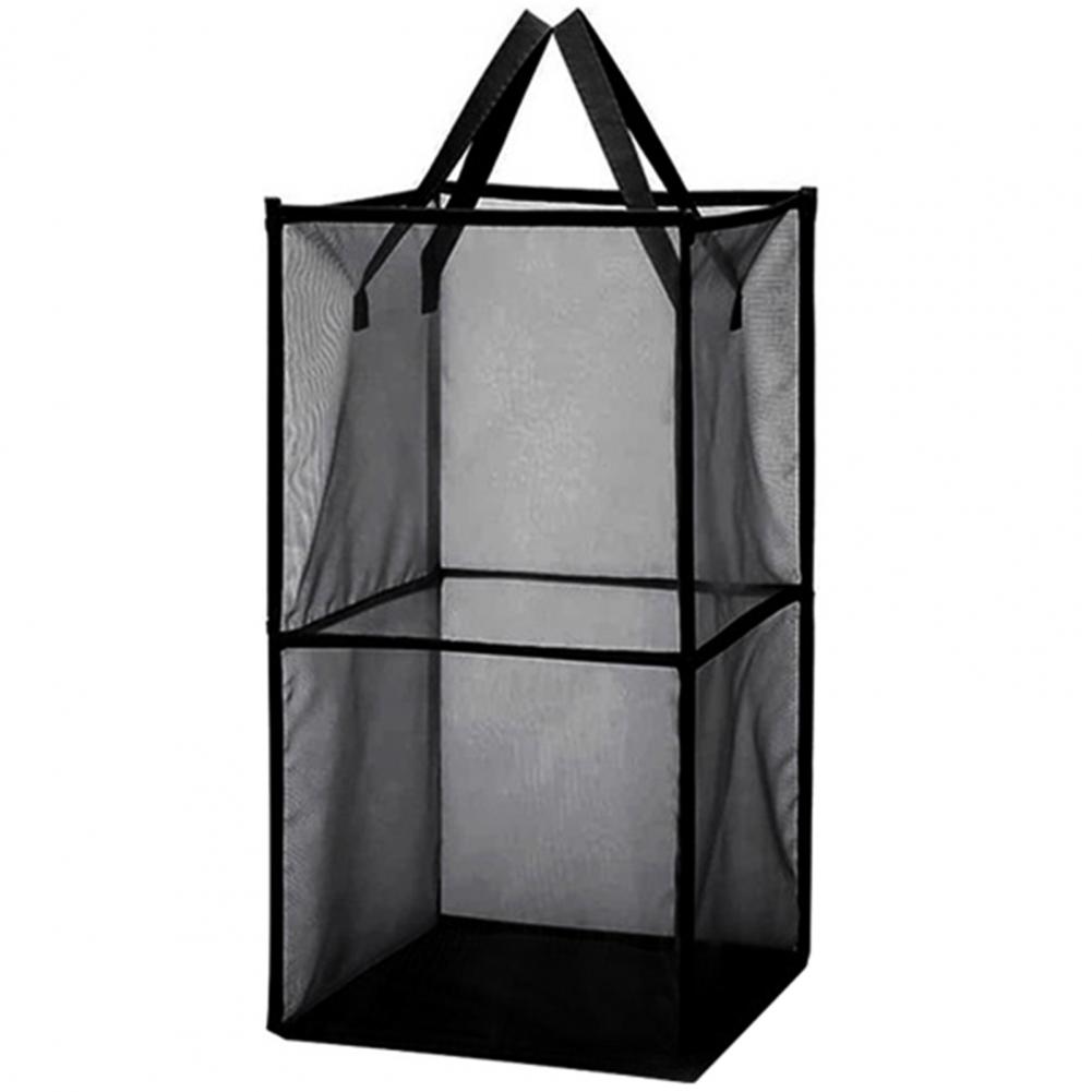 Mesh Pop Up Dirty Laundry Basket Hamper Square Foldable Side Handles Visible Dirty Clothes Sundries Toys Storage Bag: S / black