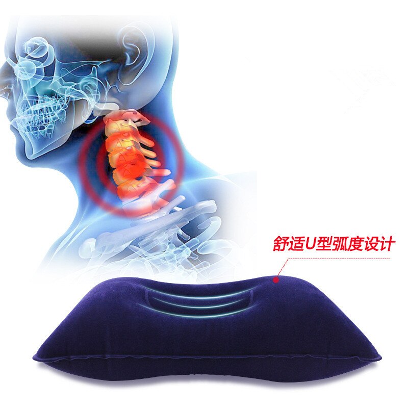 Portable Inflatable Pillow Travel Air Cushion Double Sided Flocking Cushion Camp Beach Car Plane Hotel Head Rest Bed Sleep