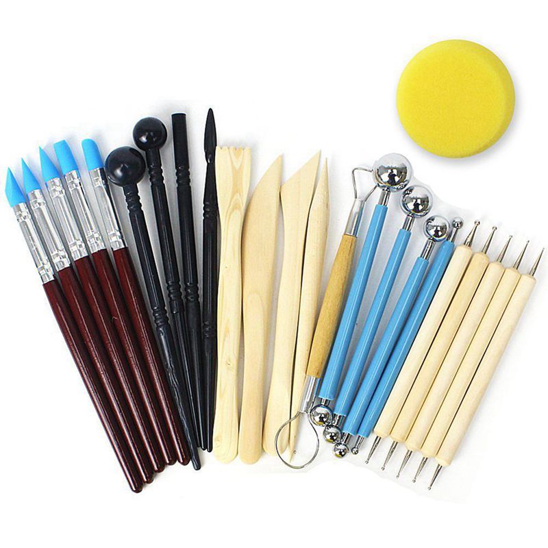 24 pièces balle stylet outils de pointage, argile poterie ensemble de modélisation outils de Sculpture Kit de peinture sur roche pour Sculpture poterie