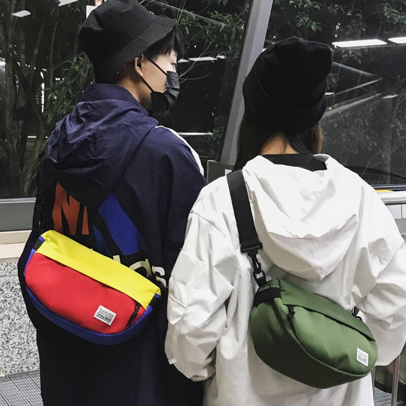 Harajuku Shoulder Bag Men Chest Bags Street Style Trend Canvas Crossbody Bag Casual Unisex Outdoor Crossbody Chest Pack Bags