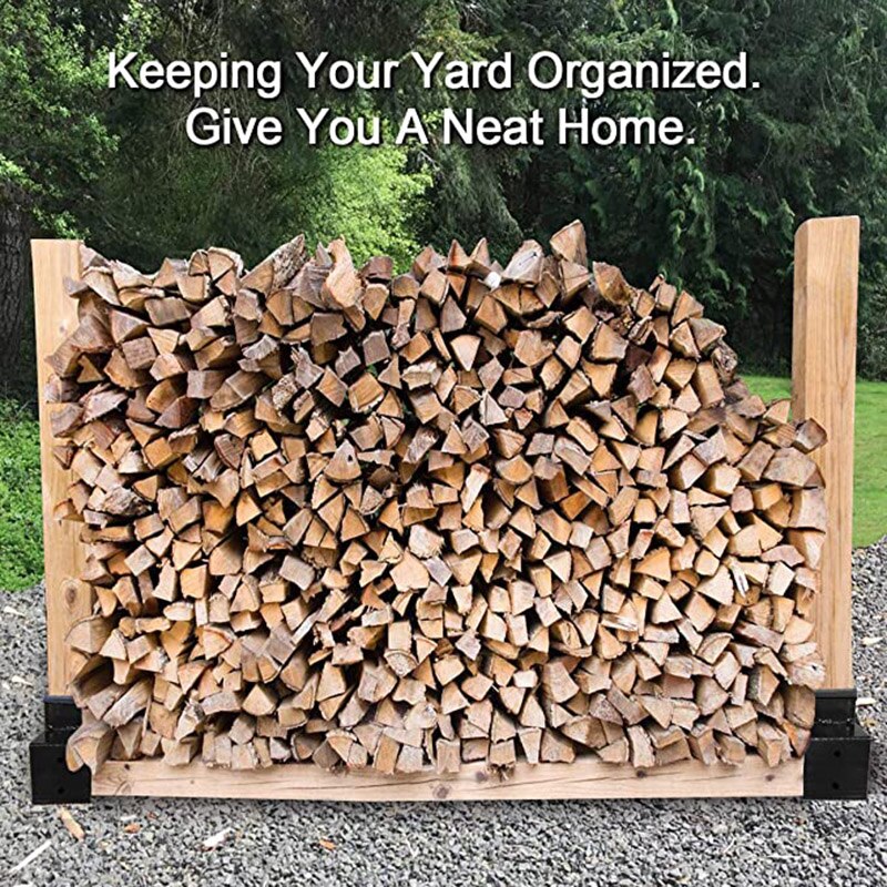Firewood Log Storage Rack Bracket Kit with Screws Fireplace Wood Storage Holder Adjustable for Indoor/Outdoor Black H88F
