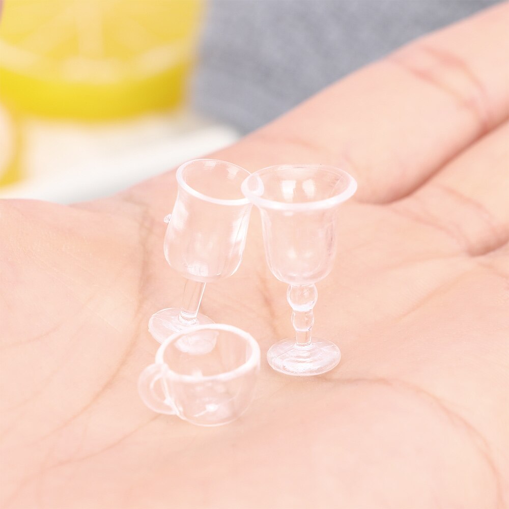 17pcs/Set Mini Transparent Drink Cups Dish Plate Tableware Miniatures DIY Pretend Play Kitchenware Toys