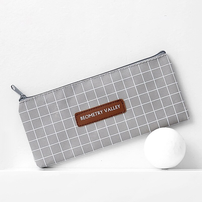 Estuche Kawaii de lona con rejilla de puntos para lápices, bonita caja de lápices con cremallera, bolsa de lápices de gran capacidad para niñas, papelería coreana, suministros escolares