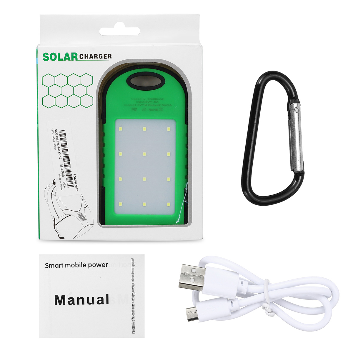 LED Solar Panel Portable Waterproof Bank 12000mAh Dual USB Solar Battery bank Portable Cell Phone Charger