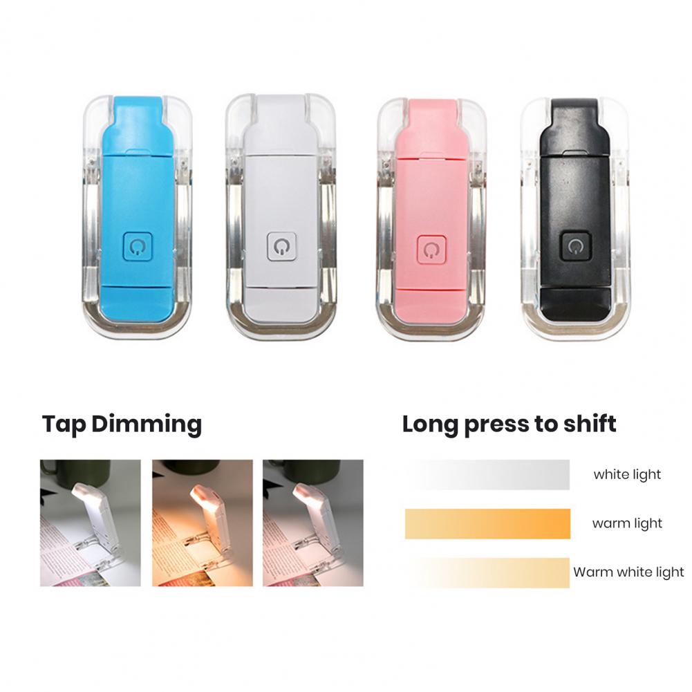 Usb-oppladbar boklampe, bærbar usb-oppladbar ledet-bokleselampe med mykt klips, sammenleggbart ødu til hjemmet