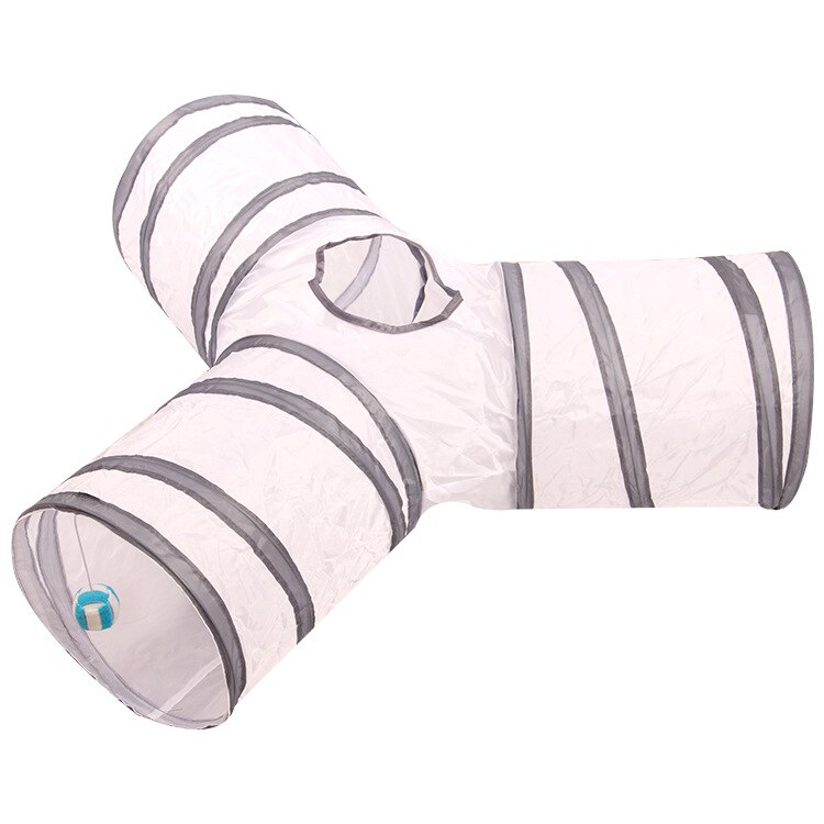 3/4 Holes Foldable Pet Cats Tunnel Indoor Outdoor Pet Cat Training Toy Puppy Dog Cat Fun Toys for Puzzle Exercising Tunnel Tube: Gray white Y-type