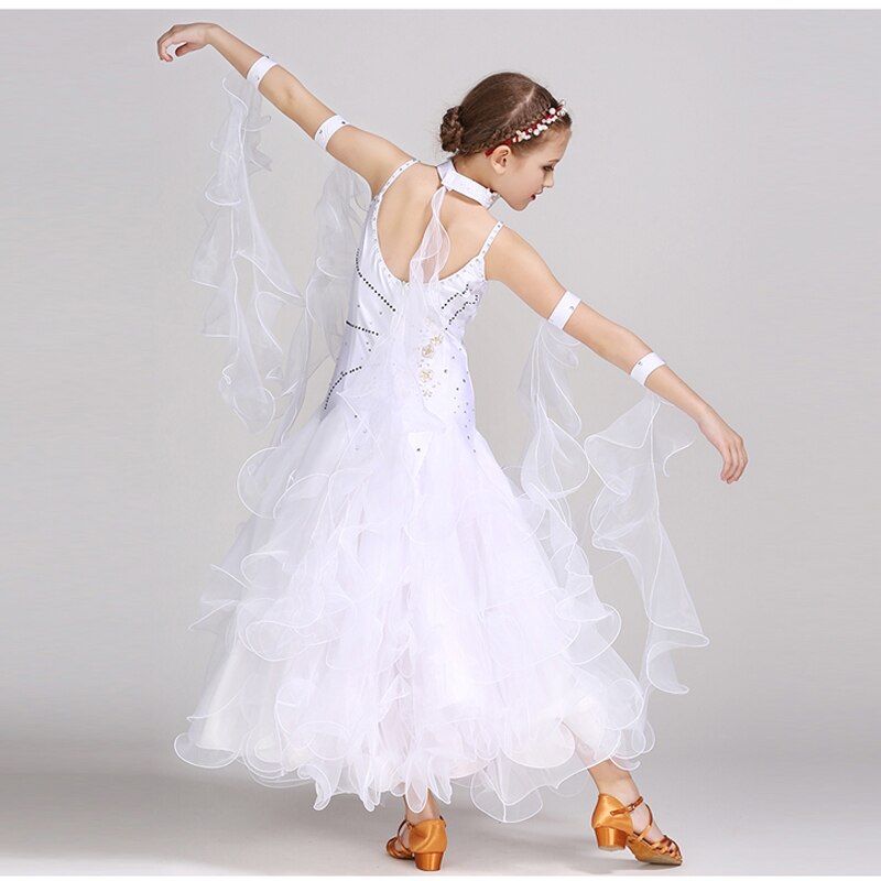 Children Kids Girls Pink White Tango Ballroom Viennese Waltz Dress Waltz Dance Costumes
