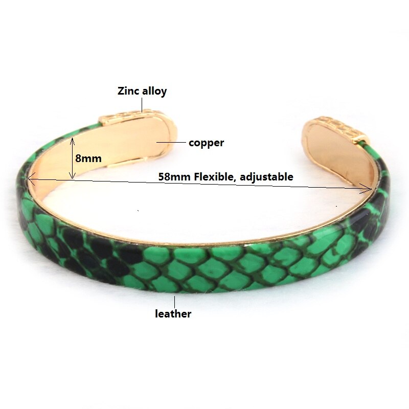 NeeFuWoFu Bracelets Coffee Leather Copper Tiger printing Bangles Woman Open Gradient Manual for National Charm Jewelry: green