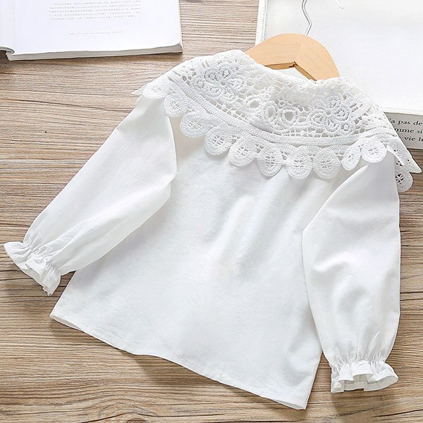 Camiseta para niña, camisa blanca de manga larga