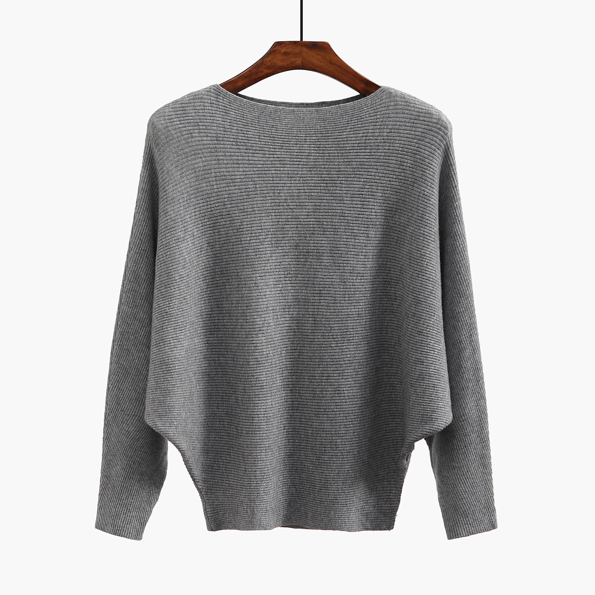18 kvinder flagermusærmer vinter efterår strikvarer løs fint garn pullover strik strikket skrå hals blød sweater: Grå