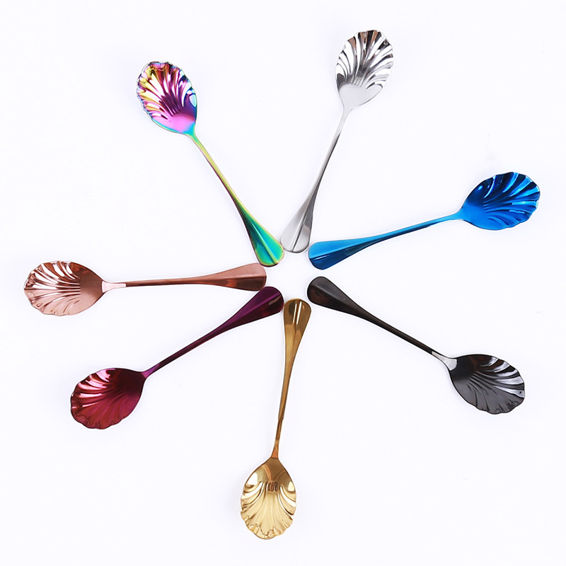 Coffee Spoon Stainless Steel Shell Tea Spoon Cake Dessert Fruit Fork Stirring Mini Spoon Dropshiping