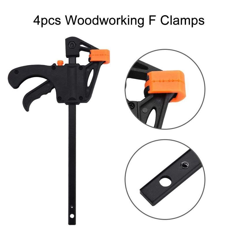 Plastic F Clamps Set 4-Piece, 100mm 4 inch Bar F Clamps Clip Grip Quick Ratchet Release Woodworking DIY Hand Tool Kit