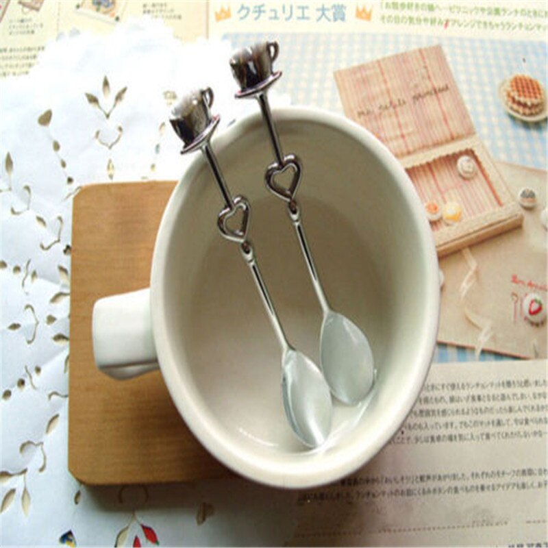 Hjerteformet kærlighed kaffe te måleske bryllup elsker rustfrit stål middagsservice sæt detail