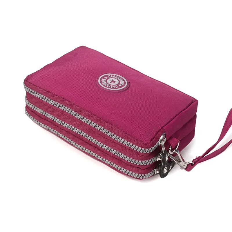 Cartera portátil con tres cremalleras para mujer, Mini bolso de gran capacidad, bolso de maquillaje, monedero, novedad