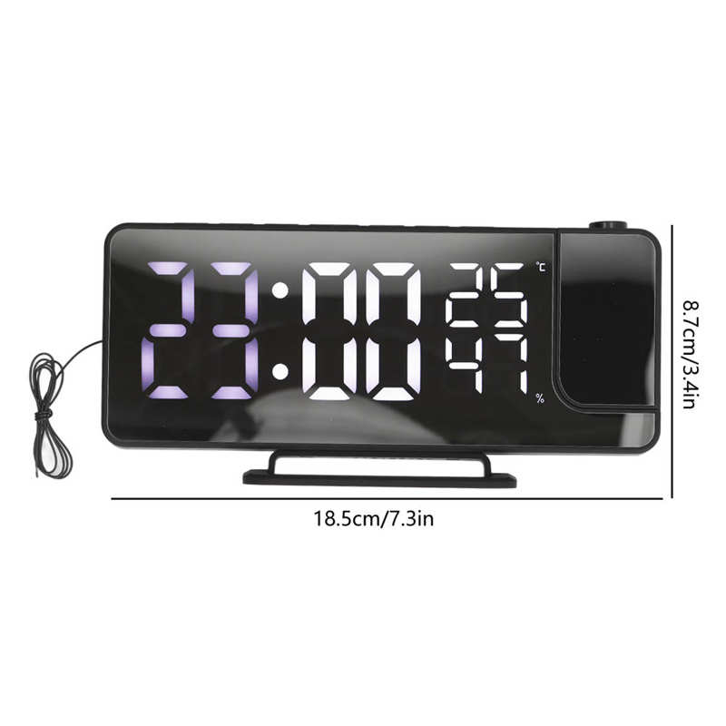 Mirror Alarm Clock Projection Clock Humidity Temp Dual Modes 6 Brightness USB Charging for Office for Home