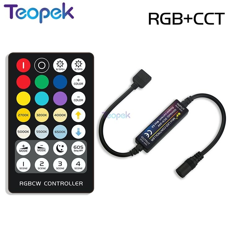 LED Strip Controller with RF Wireless Remote DC5V 12V 24V 6A for Single Color Dual White RGB RGBW RGB+CCT Strip Light controller: RGBCCT