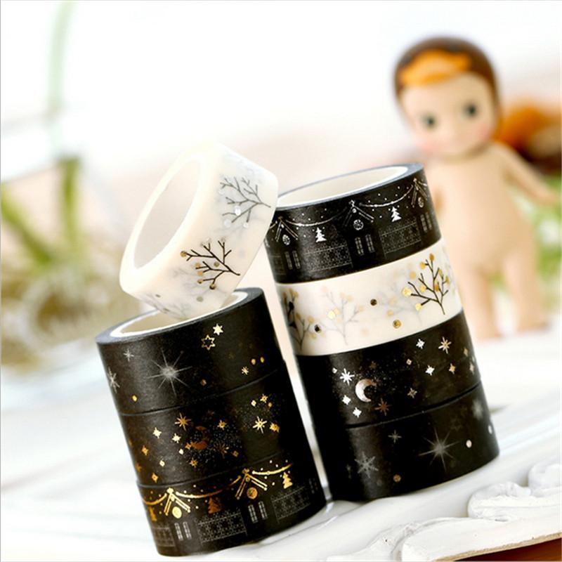 1PC 15mm*5m Golden Silver Stars Washi Tape Album Scrapbook DIY Custom Adhesive Tape Office adhesive Sticker Masking Washi Tape