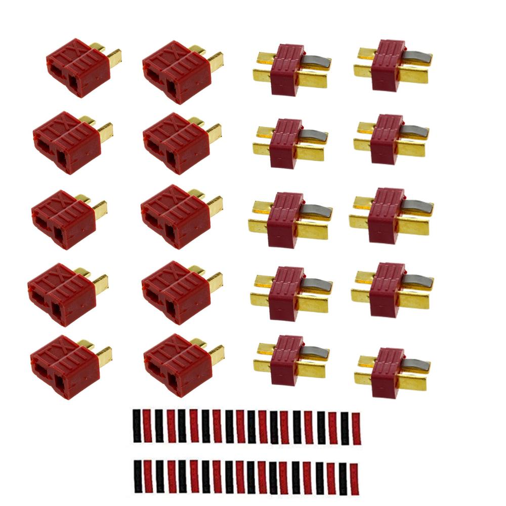 2/5/10 Pairs Rood Zwart Ultra T-Plug Connectors Deans Stijl Mannelijke En Vrouwelijke Met Krimpkous voor Rc Charger Lipo Batterij: 10 pairs(4 grips)