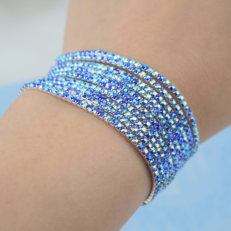 10Pcs Kleurrijke Rhinestone Stretch Armbanden Femme Elastische Crystal Armbanden Voor Vrouwen Bling Meisje Bruiloft Sieraden