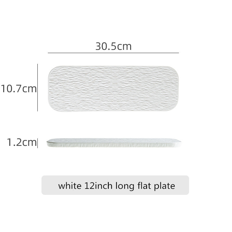 Black White Solid Color Rock Grain Restaurant Rectangular Plate Ceramic Long Plate Sashimi Plate Inventory Heart Sushi Utensils: WHITE
