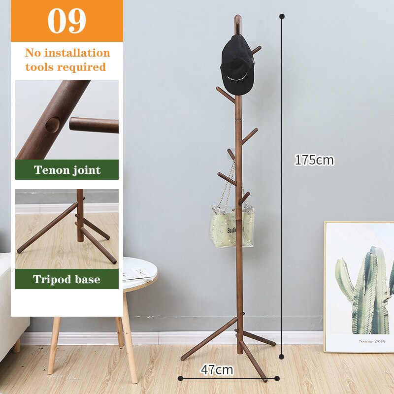 Solid Wood Coat Rack, Floor-to-Ceiling Bedroom Hanger, Single Pole Vertical Clothes Rack, Home Office Simple Hanging: 09