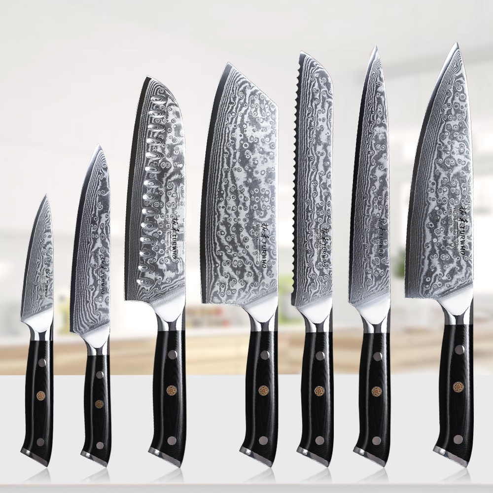 Turwho 7 st köksknivar set japansk damaskus kniv i rostfritt stål klyvkniv nakiri kniv med  g10 handtag