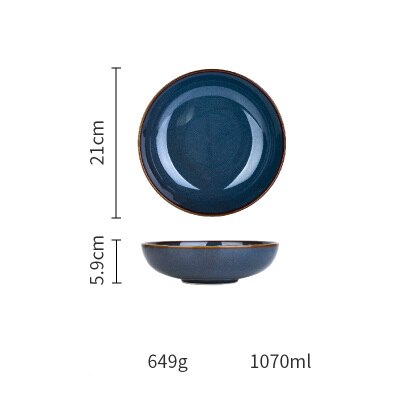 Dim Deep Blue Color Ceramic Tableware European Retro Glazed Dinnerware Pottery Porcelain Dish Plate Household Rice Dish: Soup Plate