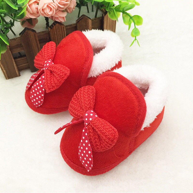 Toddler Infant Newborn Baby Girls Bow Soft Crib Sole Boots Prewalker Warm Shoes Pink Red 0-18M Baby Shoes Boots