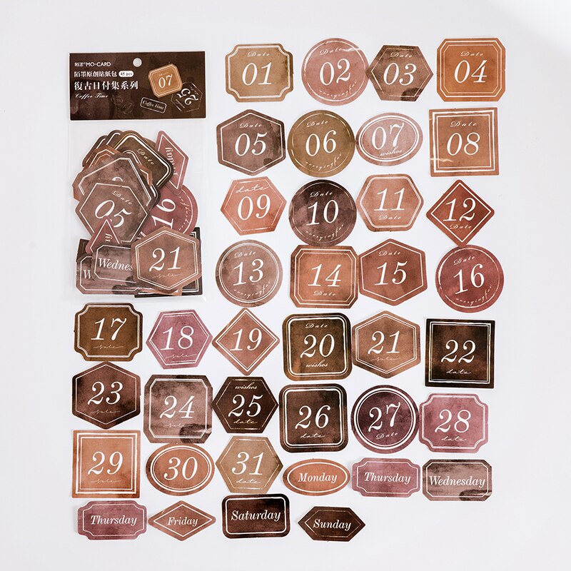 Journamm 45pcs Vintage Date Sticker Flakes Scrapbooking Bullet Journal Paper Craft Stationery Sheets Label Stickers: D