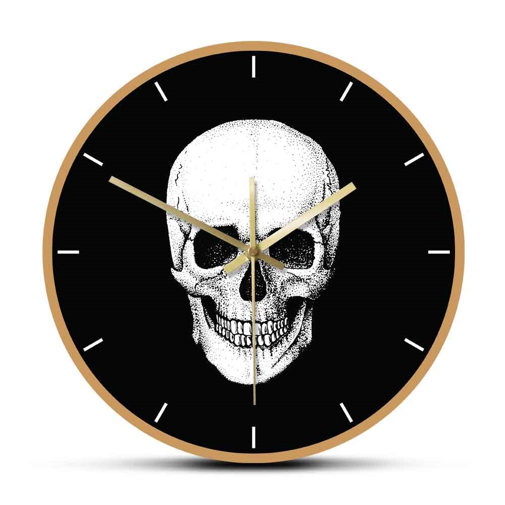 Schedel Met Zwarte Achtergrond Grote Acryl Muur Opknoping Horloge Skelet Portret Minimalistische Non Tikkende Gedrukt Wandklok