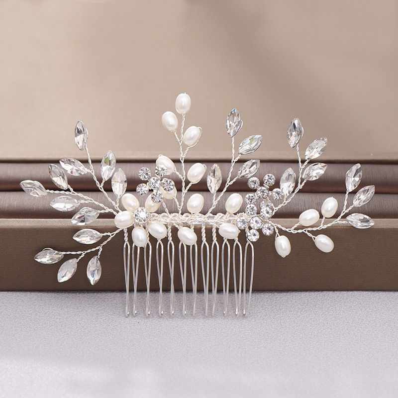 Peineta de aleación de perlas para boda, joyería para niñas, horquilla hecha a mano, Tiaras nupciales, accesorio para el cabello de boda, de joyería: Chapado en zinc azul