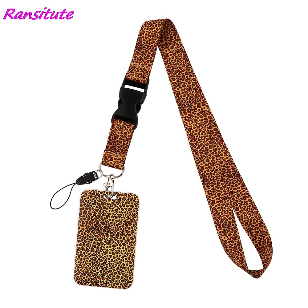 Ransitute R1844 Classic Vintage Leopard Print Lanyard Credit Card ID Holder Badge Women Travel Bank Business Card Cover Badge: 3