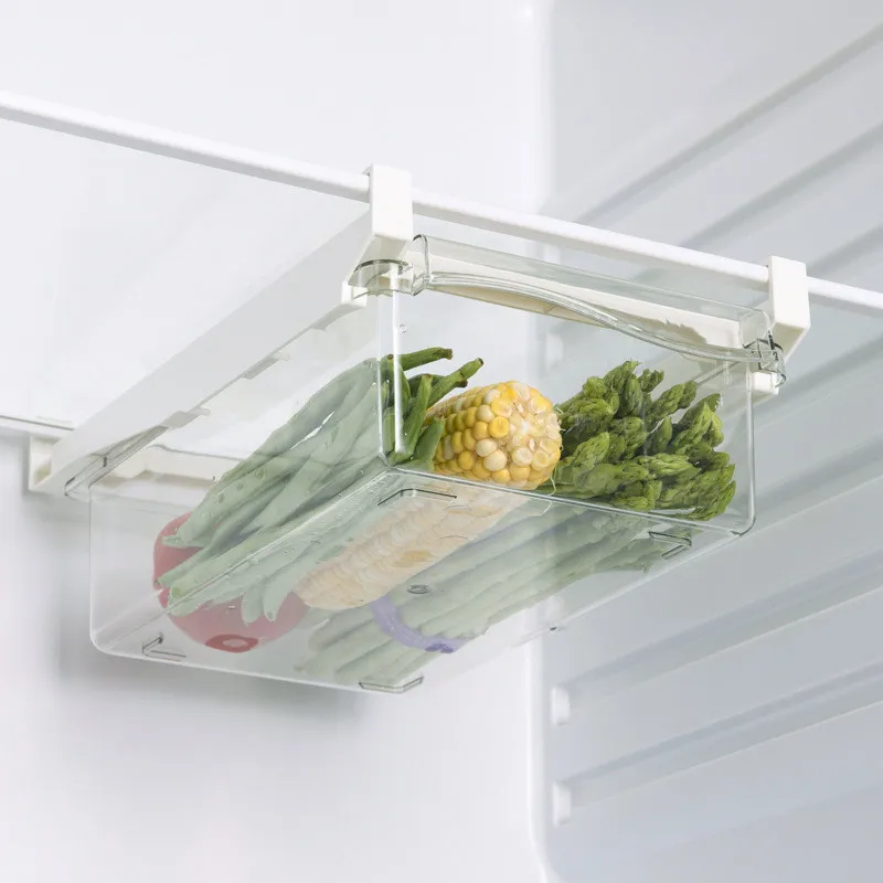 Fridge Organizer Slide Under Shelf Drawer Rack Holder Refrigerator Organizer Pantry Kitchen Organizer Fruit Food Storage Box: light green
