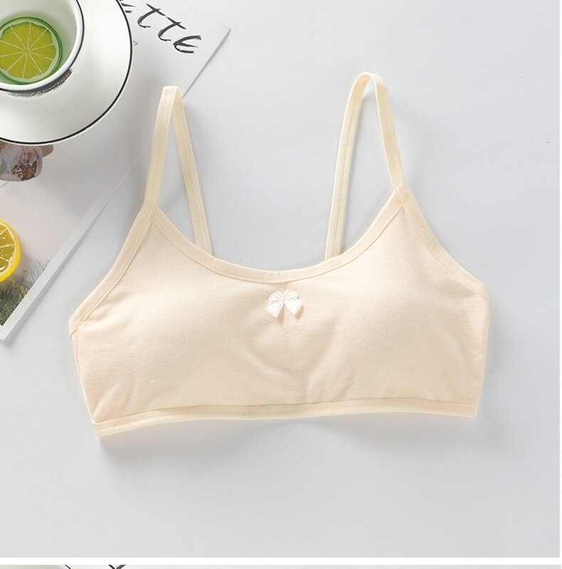 5PCS Solid color Cotton Spandex Teen bra girl vest for 8-18 Years Adolescente Kids Underwear Training with Chest Pad cute tops: 3