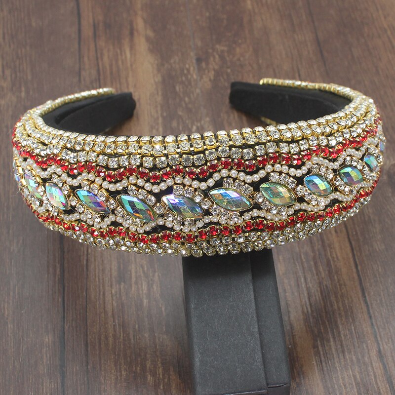 Strass pérola pelota luxo pesado indústria barroco sparkly grande acolchoado headbands ab cristal acessórios feminino bandana: Baroque headband